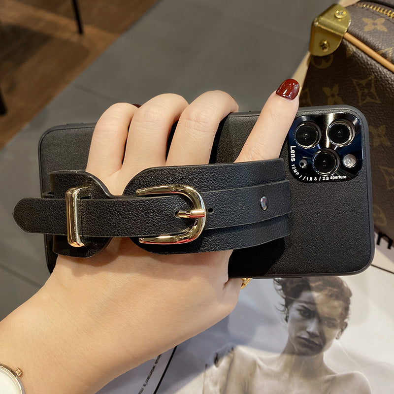 Button Leather Wristband Phone Case