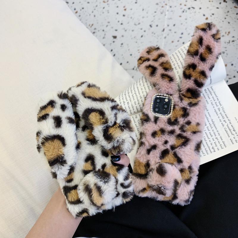 Leopard rabbit plush phone case for iphone