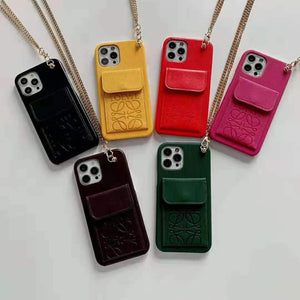 Vertical pattern card holder long chain mobile phone case