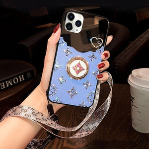 Blue Rhinestones Mirror Case