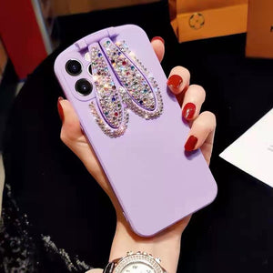 Fashion crystal bunny ear stand phone case for iphone