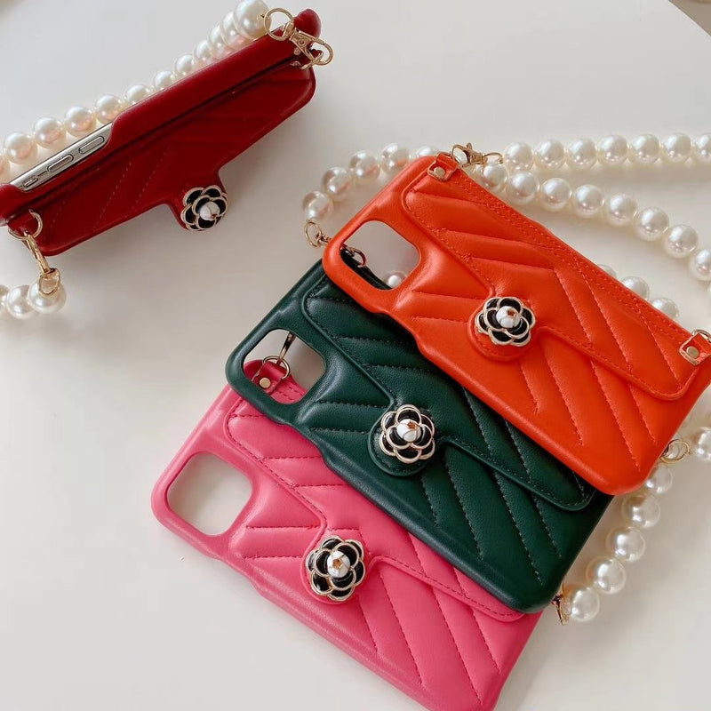 Leather pearl bracelet card case phone case