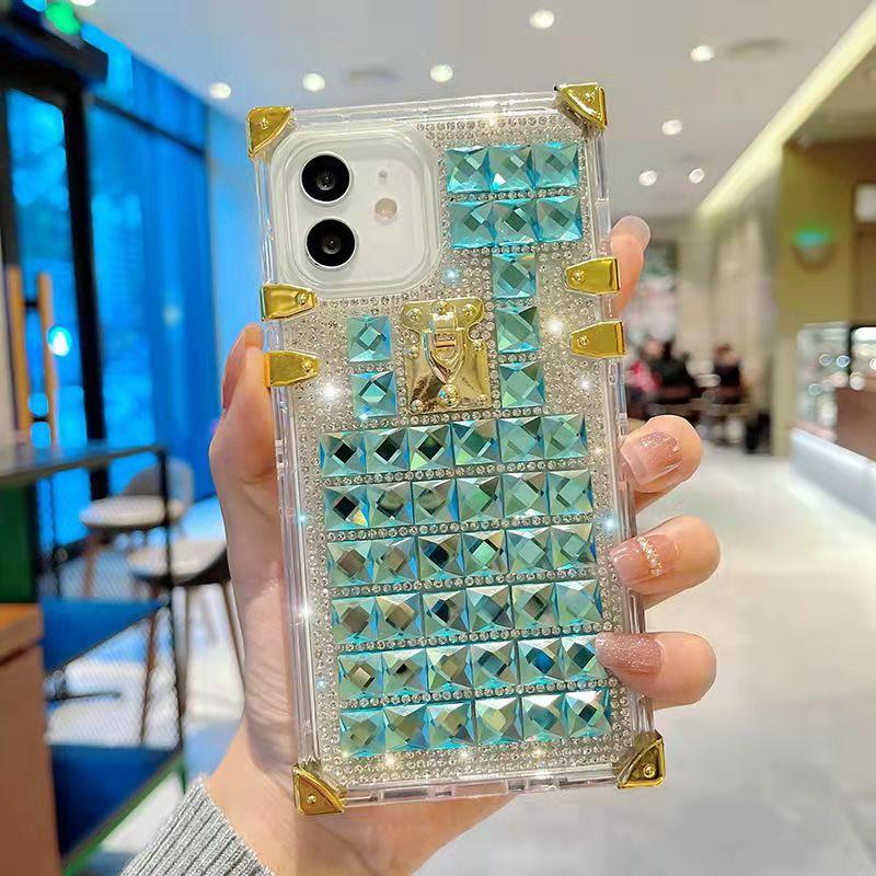 Luxury square Rhinestone transparent phone case for iphone