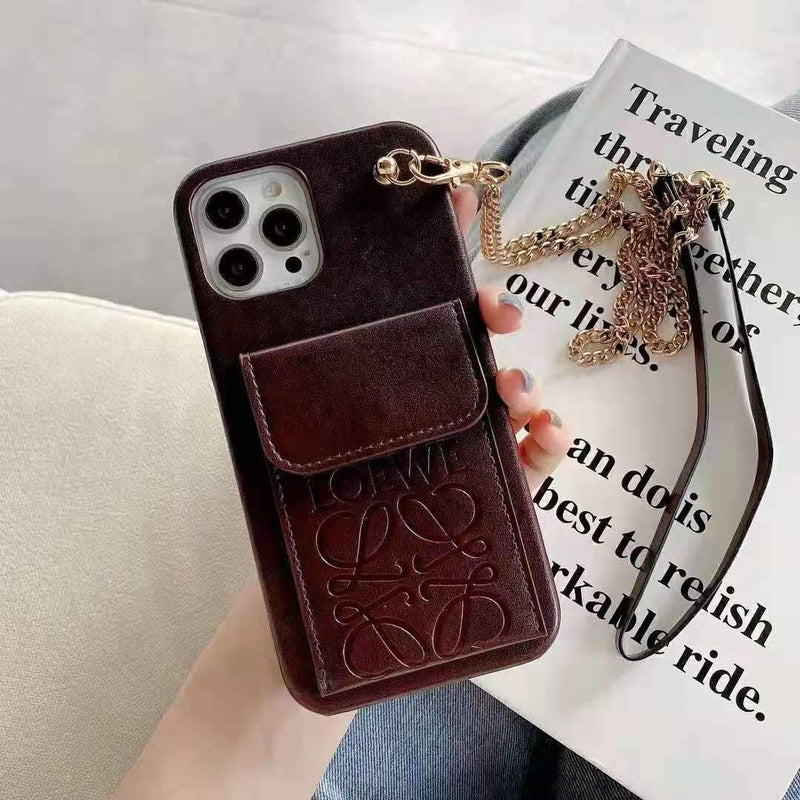 Vertical pattern card holder long chain mobile phone case