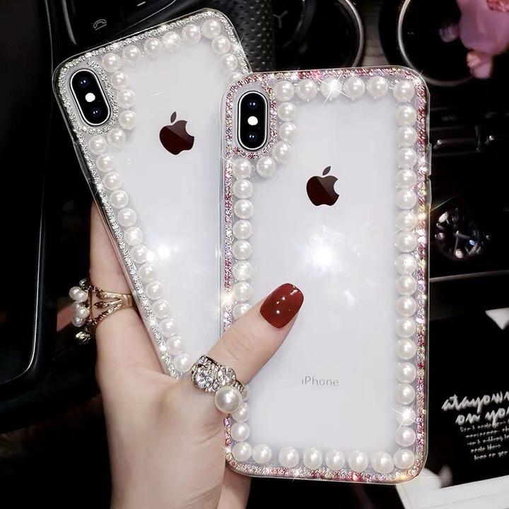 Bling Trim Imitation Pearl Clear Case