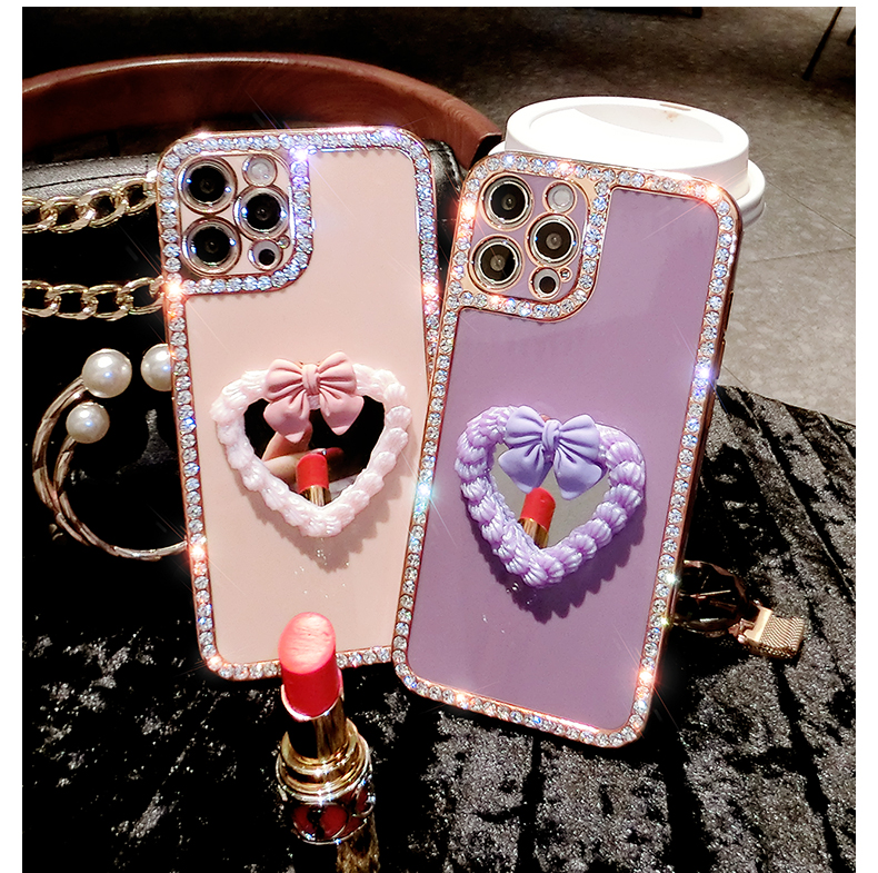 Rhinestone Love Makeup Mirror Phone Case For iphone