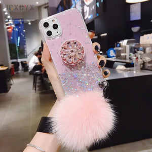 Starry sky silver foil holder hairball  phone case