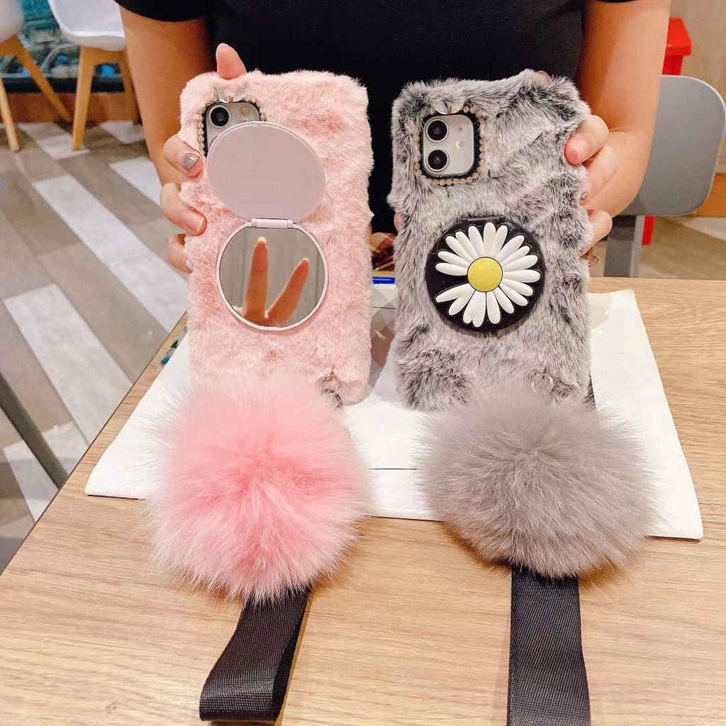 Makeup mirror plush phone case