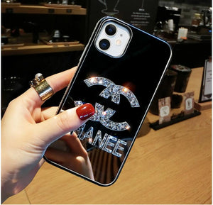 Sparkling side Diamond makeup mirror phone case