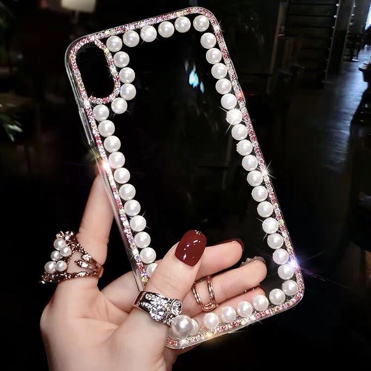 Bling Trim Imitation Pearl Clear Case