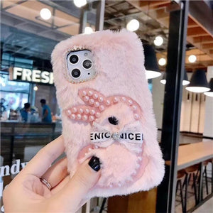 Plush diagonal strap phone case