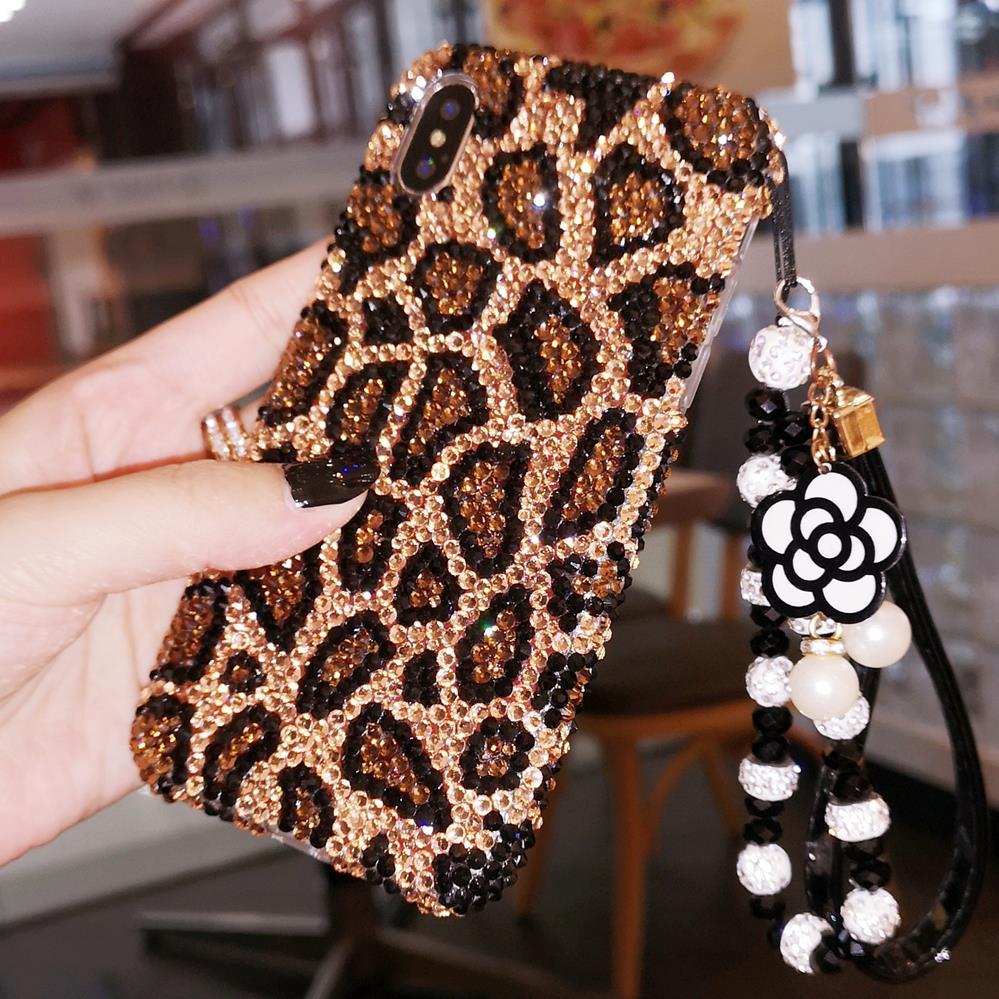 Leopard diamond phone case