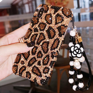 Leopard diamond phone case