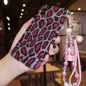 Leopard diamond phone case